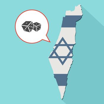 Animation of a long shadow Israel map with its flag and a comic balloon with a dices
