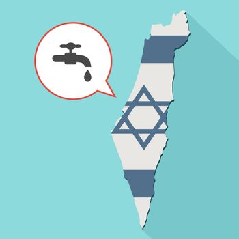 Animation of a long shadow Israel map with its flag and a comic balloon with a faucet