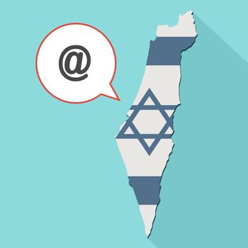 Animation of a long shadow Israel map with its flag and a comic balloon with an at sign
