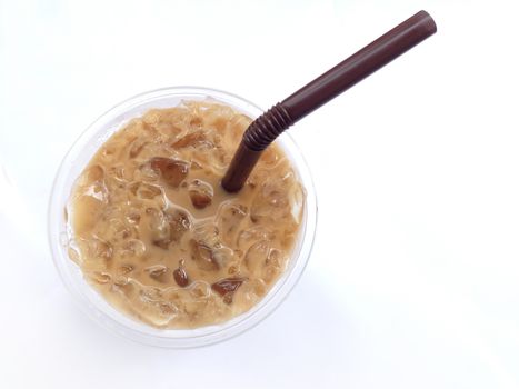 Ice coffee in a glass isolated and white background