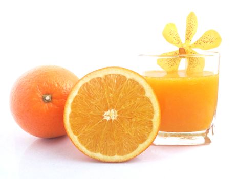 Fresh orange and slices on white background.