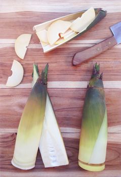 Bamboo shoots  on wooden background