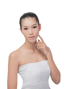 Front portrait of the asian woman with beauty face - isolated