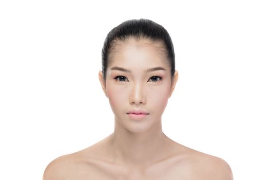 Front portrait of the asian woman with beauty face - isolated