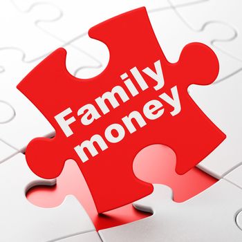 Money concept: Family Money on Red puzzle pieces background, 3D rendering