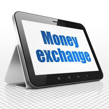 Currency concept: Tablet Computer with blue text Money Exchange on display, 3D rendering