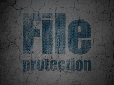 Security concept: Blue File Protection on grunge textured concrete wall background
