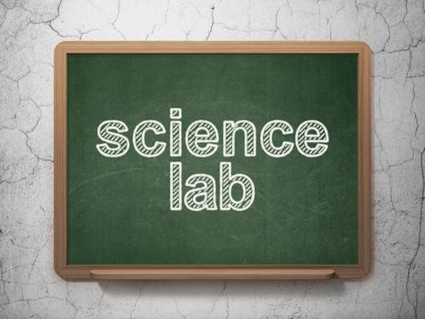 Science concept: text Science Lab on Green chalkboard on grunge wall background, 3D rendering