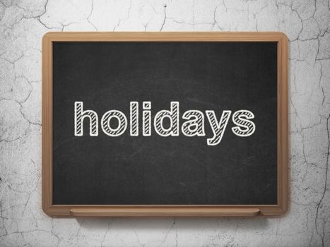 Holiday concept: text Holidays on Black chalkboard on grunge wall background, 3D rendering
