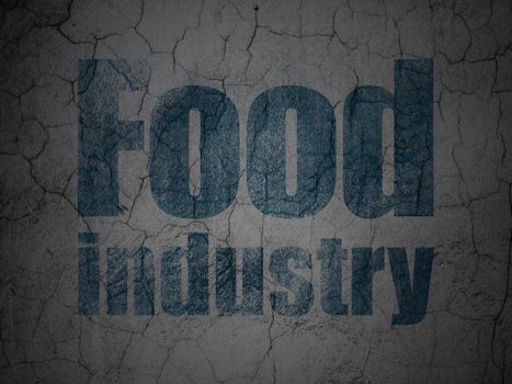 Manufacuring concept: Blue Food Industry on grunge textured concrete wall background