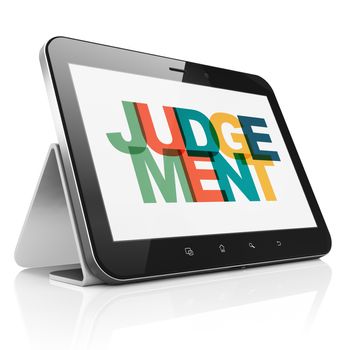 Law concept: Tablet Computer with Painted multicolor text Judgement on display, 3D rendering