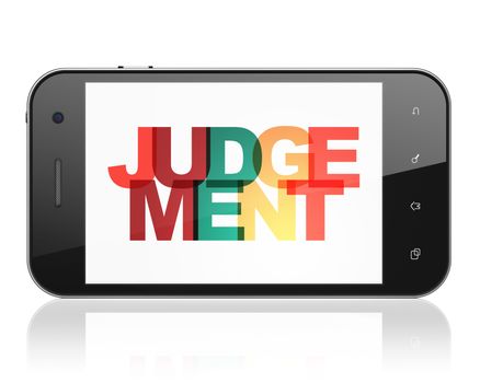 Law concept: Smartphone with Painted multicolor text Judgement on display, 3D rendering