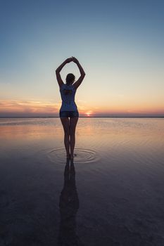 Beauty sunset on salty lake in Altay, Siberia, Russia