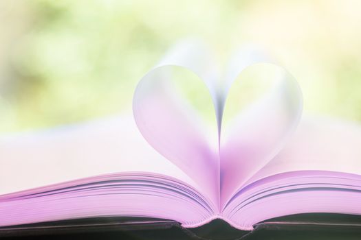 Heart From A Pink Book Page, Vintage Style, Close Up Heart Shape From Pink Paper Book With Soft Light (Blur Background), Concept For Valentine's Day