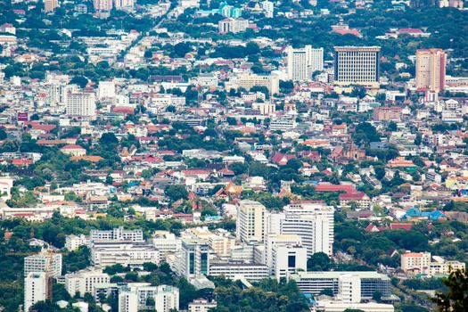 Chiang Mai, Thailand - September 9, 2017 : High Angle View Of Chiang Mai On A Cold Day With A Slight Mist.