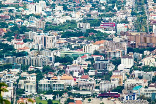 Chiang Mai, Thailand - September 9, 2017 : High Angle View Of Chiang Mai On A Cold Day With A Slight Mist.