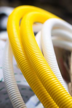 Yellow Flexible Conduit - Enclosure For Fiber Optic Cable, Equipment For Electrical Communications, Electronics