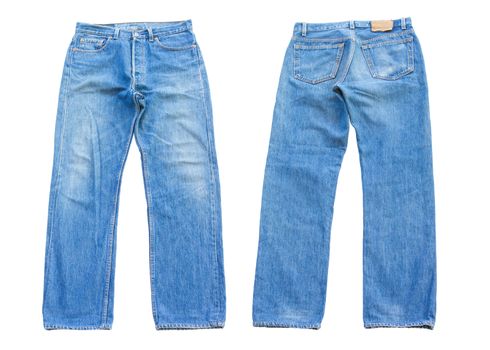 Blue Jeans Front And Back Isolated On White Background