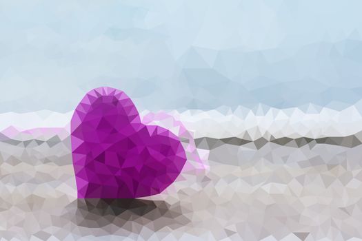 Polygon Shape Of Heart On Bokeh Soft Light Background, Polygonal Design, The Concept Of Love In Valentine's Day