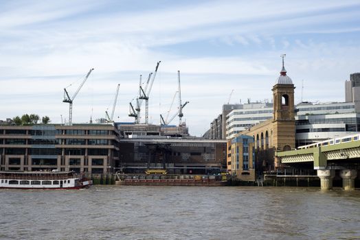 canon street railway bridge over the river thames in london city