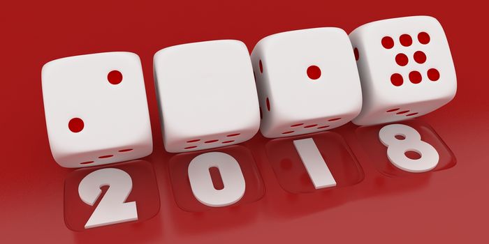 2017 Merry Christmas and Happy New Year ,3d render of a white dice on red  background