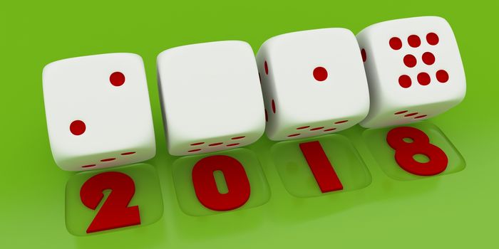 2017 Merry Christmas and Happy New Year ,3d render of a white dice on green background