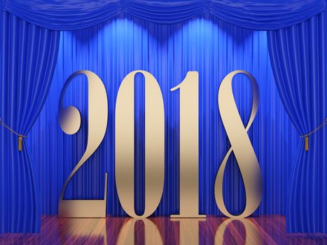 New year 2018,3d rendering of 2018 on stage