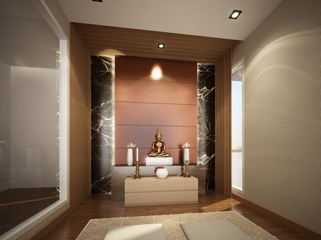 sketch design of interior buddha room