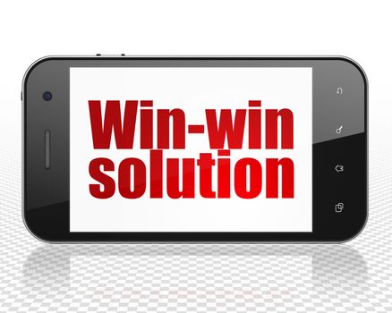 Finance concept: Smartphone with red text Win-win Solution on display, 3D rendering