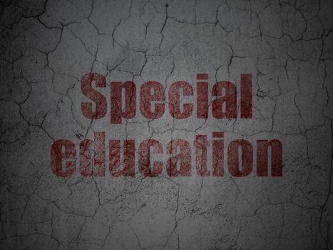 Learning concept: Red Special Education on grunge textured concrete wall background