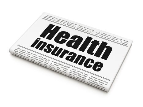 Insurance concept: newspaper headline Health Insurance on White background, 3D rendering