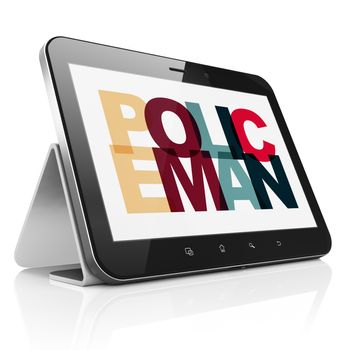 Law concept: Tablet Computer with Painted multicolor text Policeman on display, 3D rendering