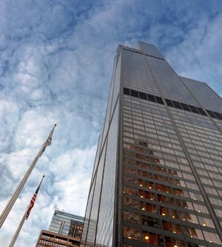 Chicago, IL, USA, october 28, 2016: bottom view of Willis Tower skyscraper in Chicago