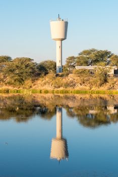 Sunset view with reflection of the reservoir at Gross Barmen, near Okahandja in the Otjozondjupa Region of Namibia