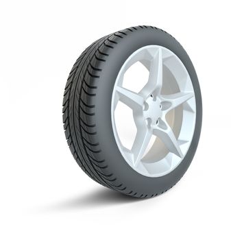 Car wheel isolated on white background. 3d illustration