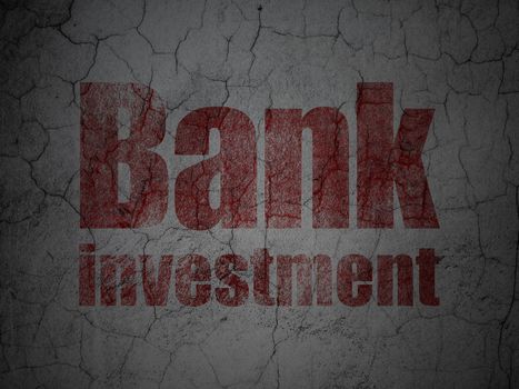 Money concept: Red Bank Investment on grunge textured concrete wall background