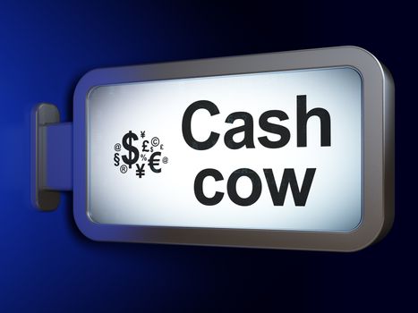 Business concept: Cash Cow and Finance Symbol on advertising billboard background, 3D rendering