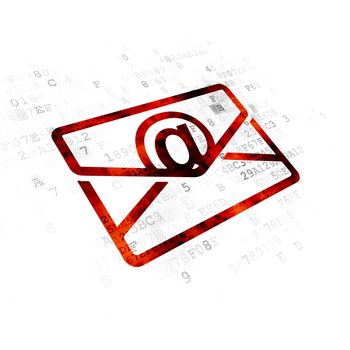 Business concept: Pixelated red Email icon on Digital background