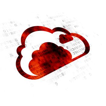 Cloud networking concept: Pixelated red Cloud icon on Digital background