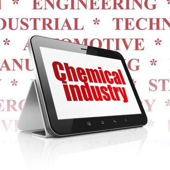 Industry concept: Tablet Computer with  red text Chemical Industry on display,  Tag Cloud background, 3D rendering