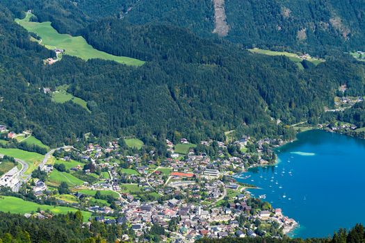 View from Zwölferhorn Mountain down to St Gilgen