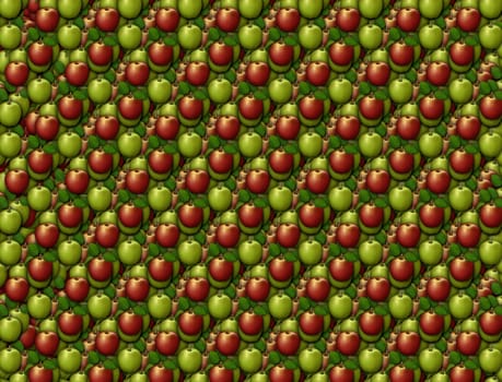 Digital illustration of apples arranged as a background pattern.