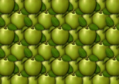 Digital illustration of apples arranged as a background pattern.