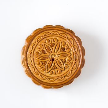 Mid autumn festival dessert, flower pattern moon cakes on white background with clipping path