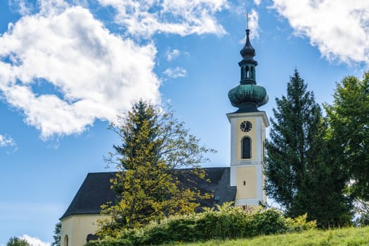 View of the Catholic Church in Attersee