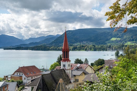 View of the Evangelical Parish Church in Attersee