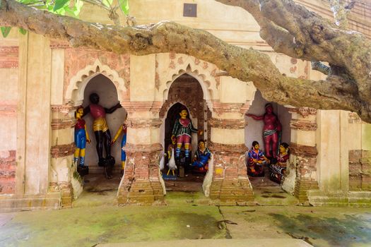 Ancient Hindu terracotta temples of worship of Bengal with copy space
