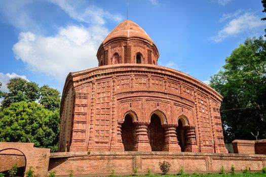Ancient Hindu terracotta temples of worship of Bengal with copy space