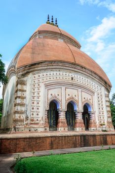 Ancient Hindu terracotta temples of worship of Bengal with copy space
