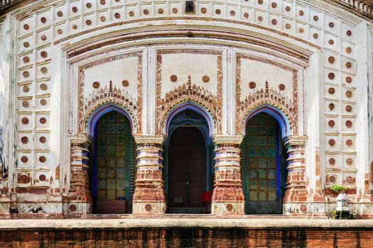 Ancient Hindu terracotta temples of worship of Bengal with copy space